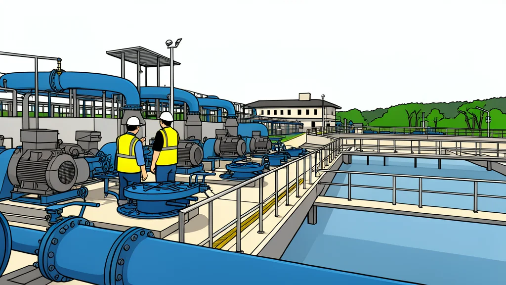 A detailed view of an industrial water pump system with metallic pipes and valves
