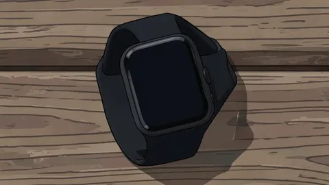 A flat-vector illustration of various wrist-worn devices with different band materials arranged on a wooden surface.
