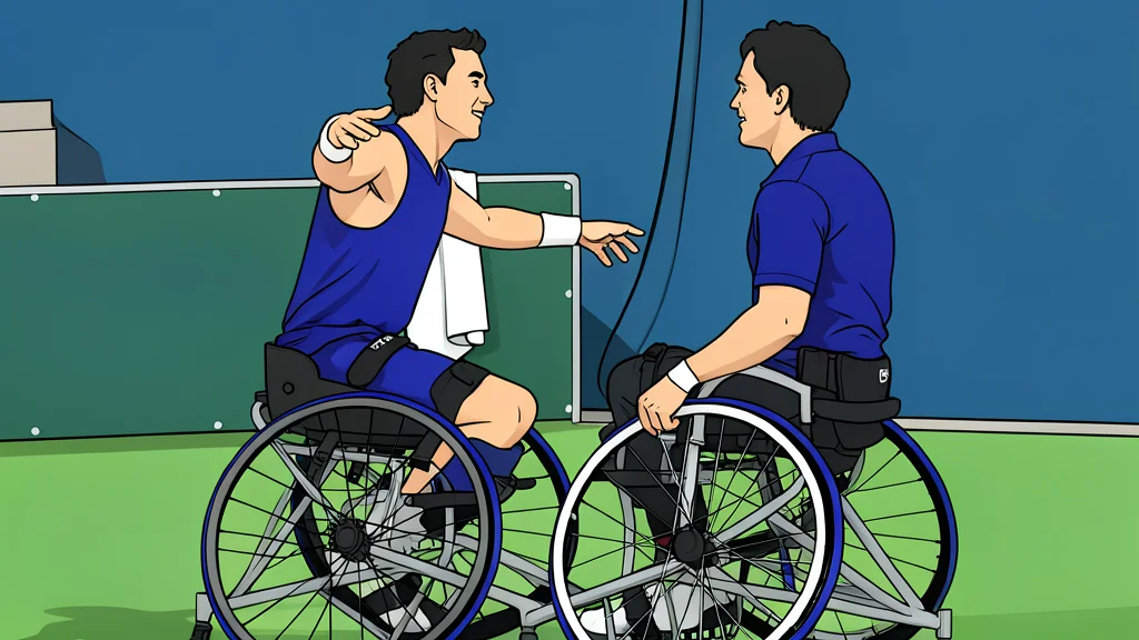 A wheelchair tennis court with a net and a single tennis ball resting on the surface