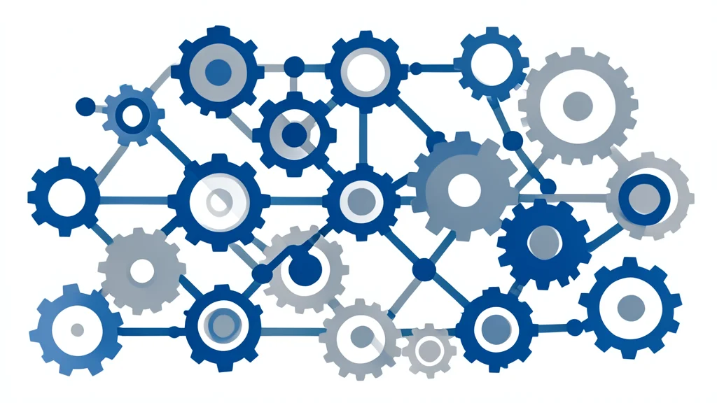 A flat vector illustration of interconnected gears and nodes representing automated processes.