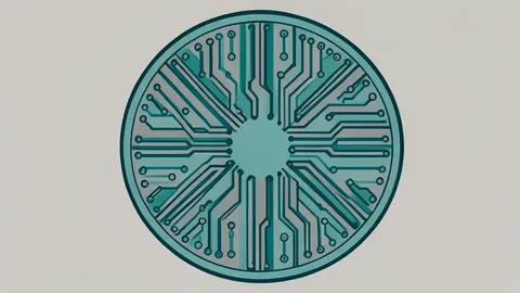 A close-up view of a silicon wafer with intricate circuit patterns