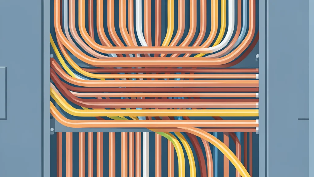 A dense array of copper electrical conduits and fiber optic cables bundled together in a server room