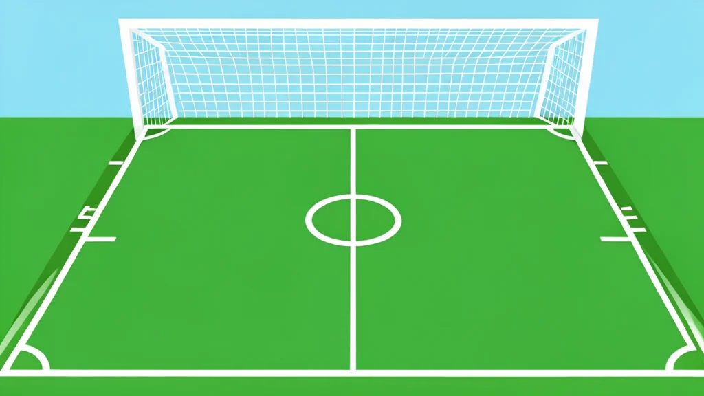 A green football pitch with white lines and a goal net in the background