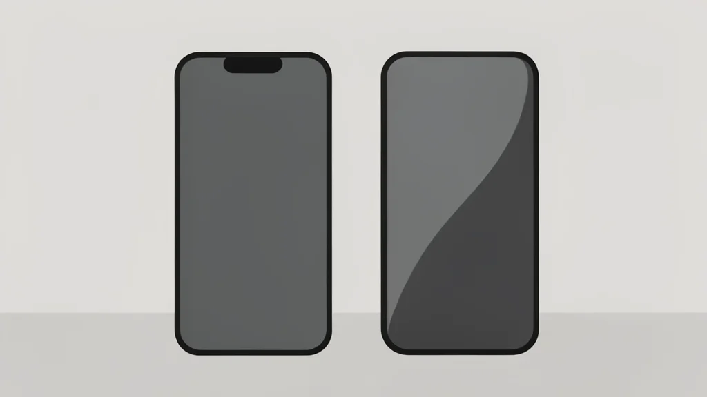 Two sleek, rectangular smartphone devices standing upright side-by-side on a clean, neutral surface