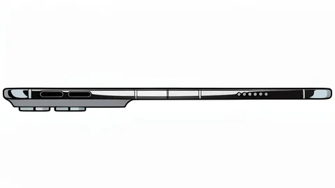 A sleek, cylindrical stylus pen resting on a matte surface next to a folded smartphone device.