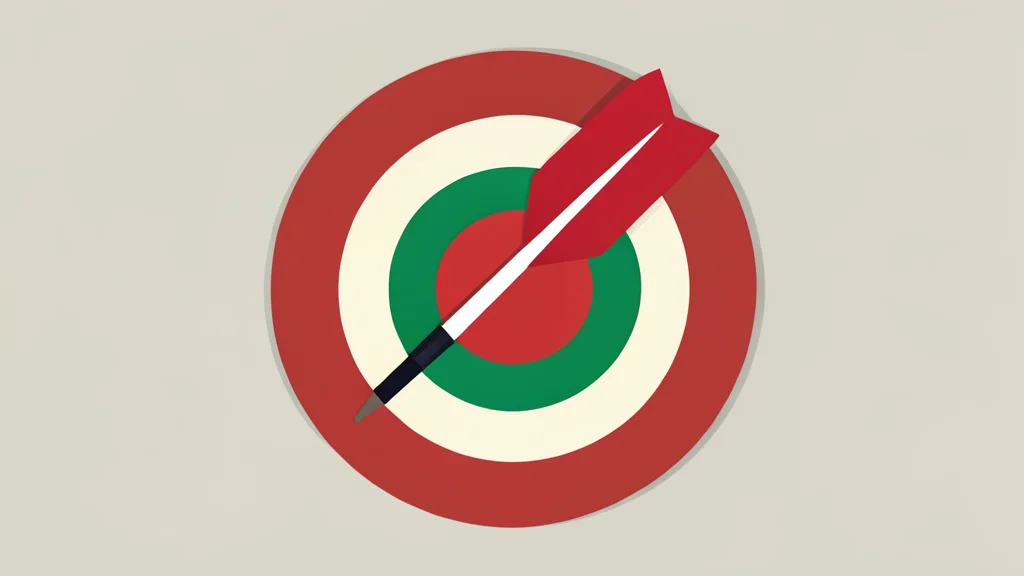 A red dart with white flights resting on a circular target board with concentric rings.