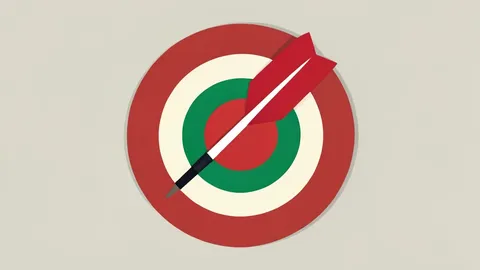 A red dart with white flights resting on a circular target board with concentric rings.