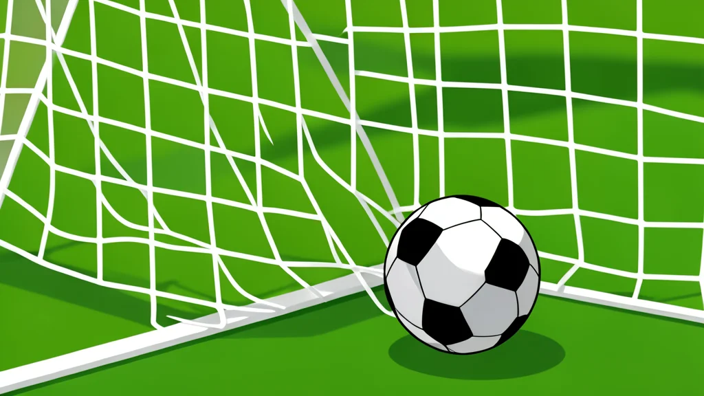 A green grass football pitch with white boundary lines and a goal net in the background