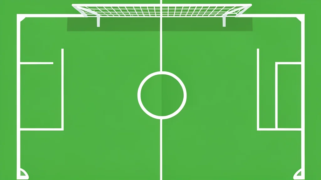 A green grass football pitch with white boundary lines and a goal net in the distance.