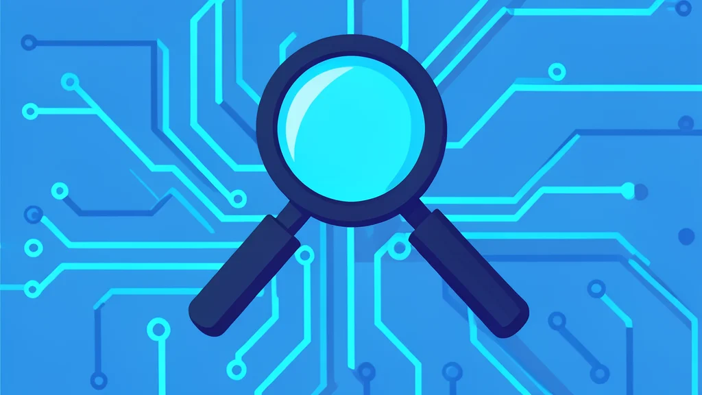 A magnifying glass hovering over a complex network of glowing circuit board traces