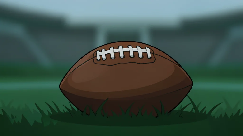 A football resting on the green grass of a stadium field