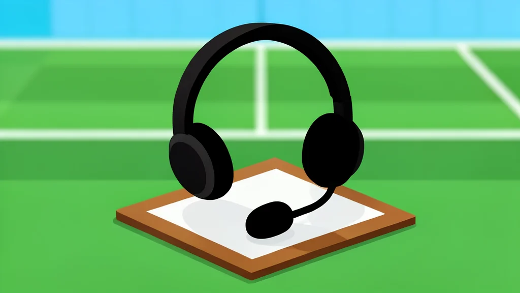 A football sideline coach's headset resting on a clipboard near a grass field