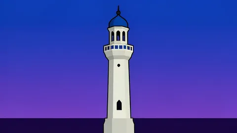 A mosque minaret standing against a twilight sky