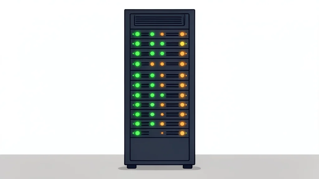 A server rack with blinking status lights
