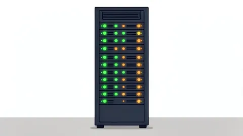A server rack with blinking status lights