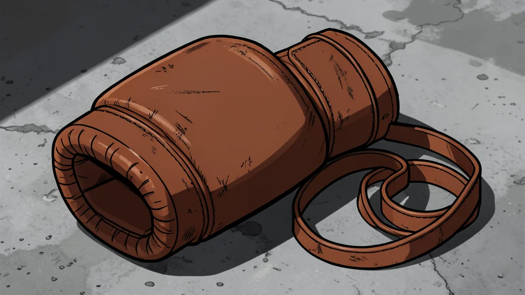 A pair of worn leather boxing gloves resting on a wooden table