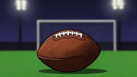 A green football field with white yard lines stretching into the distance under stadium lights