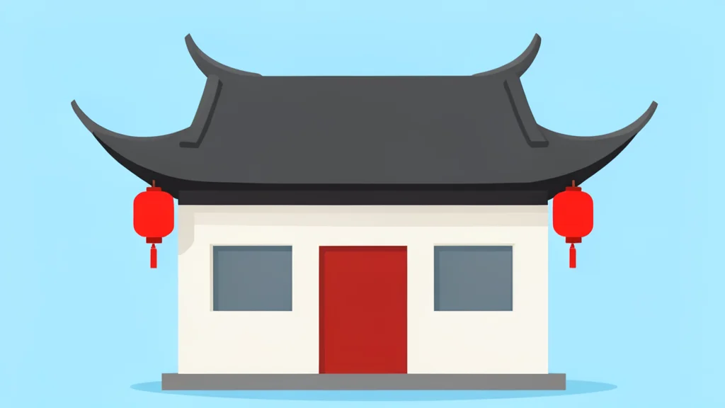 A traditional Chinese bank building facade with red lanterns hanging from the eaves
