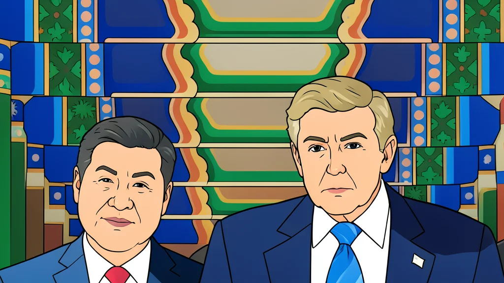 Two stylized national flags standing side-by-side on a diplomatic table