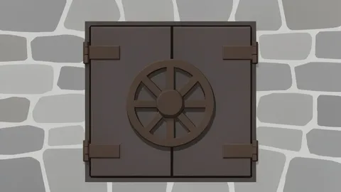 A heavy iron vault door set into a rough stone wall