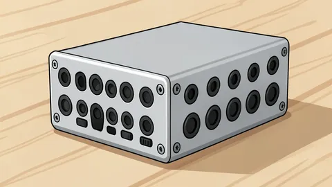 A small silver computer case and a matching silver docking station sitting side-by-side on a wooden surface.