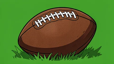 A flat vector illustration of a green football field with white yard lines and distant goalposts.