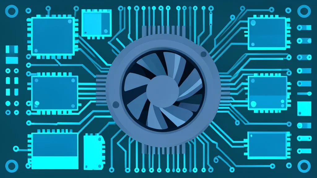 A dense circuit board with glowing memory chips and a cooling fan