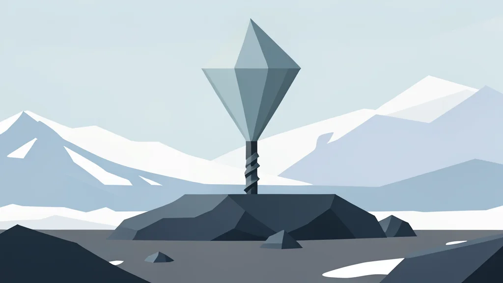 A diamond drill rig standing on a rocky, arctic landscape with snow patches in the background