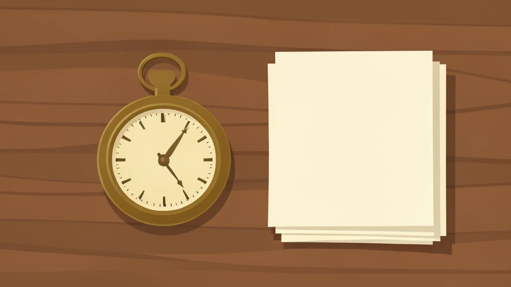 A vintage brass pocket watch resting on a wooden desk next to a stack of old paper documents