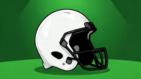 A green football field with white yard lines stretching into the distance under stadium lights