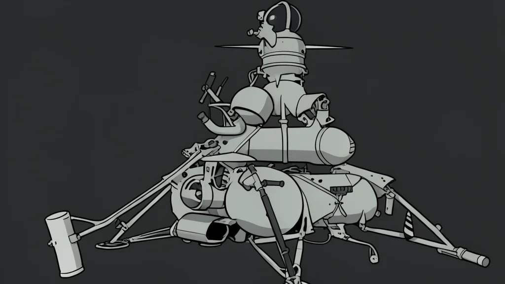 A small robotic lander with a drill mechanism resting on grey, dusty lunar soil under a starry sky