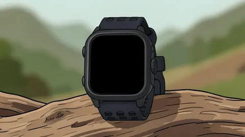 A collection of modern wristwatches with digital screens arranged on a wooden surface