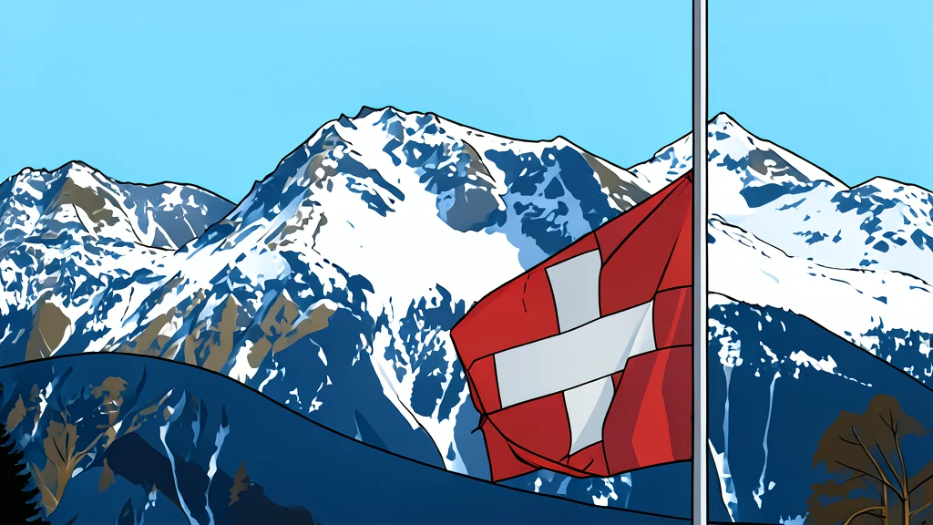 A stylized red Swiss cross on a white background