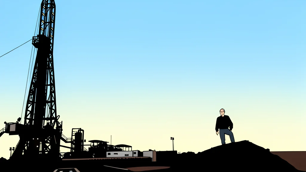 A rugged, open-pit mining site with exposed layers of earth and rock under a clear sky
