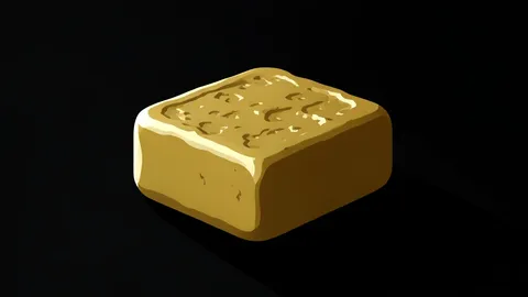 A single, polished gold coin resting on a dark, reflective surface