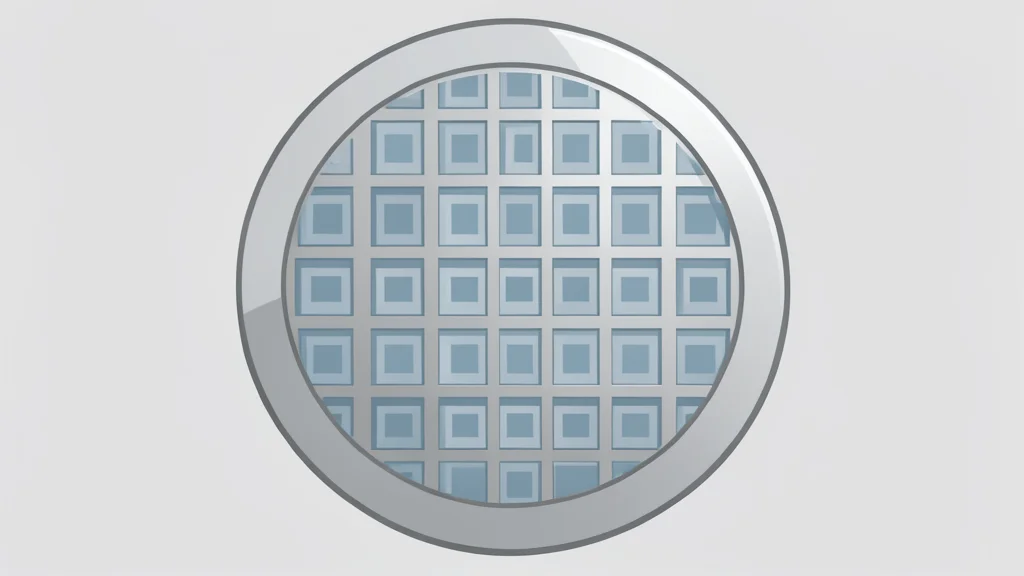A close-up flat-vector illustration of a silicon wafer featuring a grid of square integrated circuits.