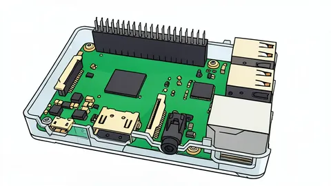 A small, green circuit board with a metal frame and a black screen attached to a white wall