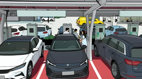 A white electric vehicle connected to a charging station via a thick cable.
