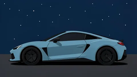 A sleek, low-profile electric sports car silhouette parked on smooth, dark asphalt under a starry night sky.
