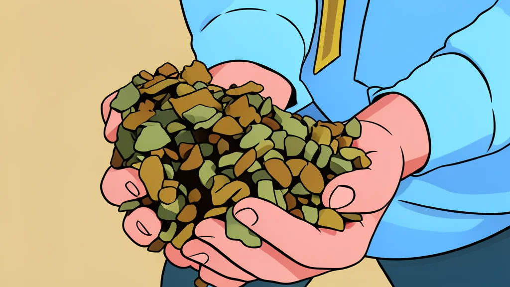 A flat vector illustration of a pile of metallic ingots and a single cylindrical magnet on a wooden table.