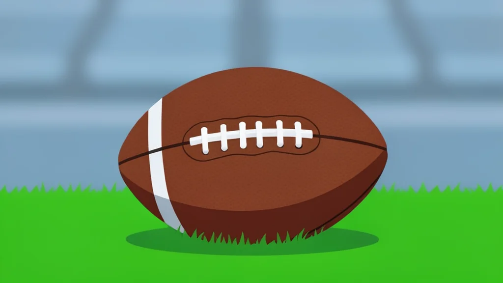 A football resting on the green grass of a stadium field