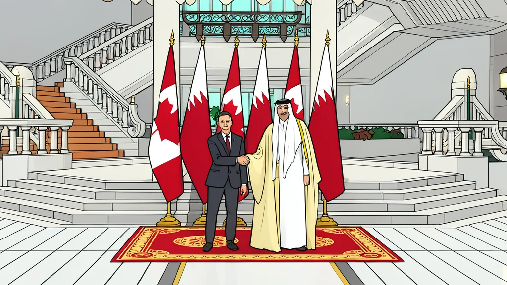 A stylized flat-vector illustration of two business professionals shaking hands in a modern, minimalist office space.
