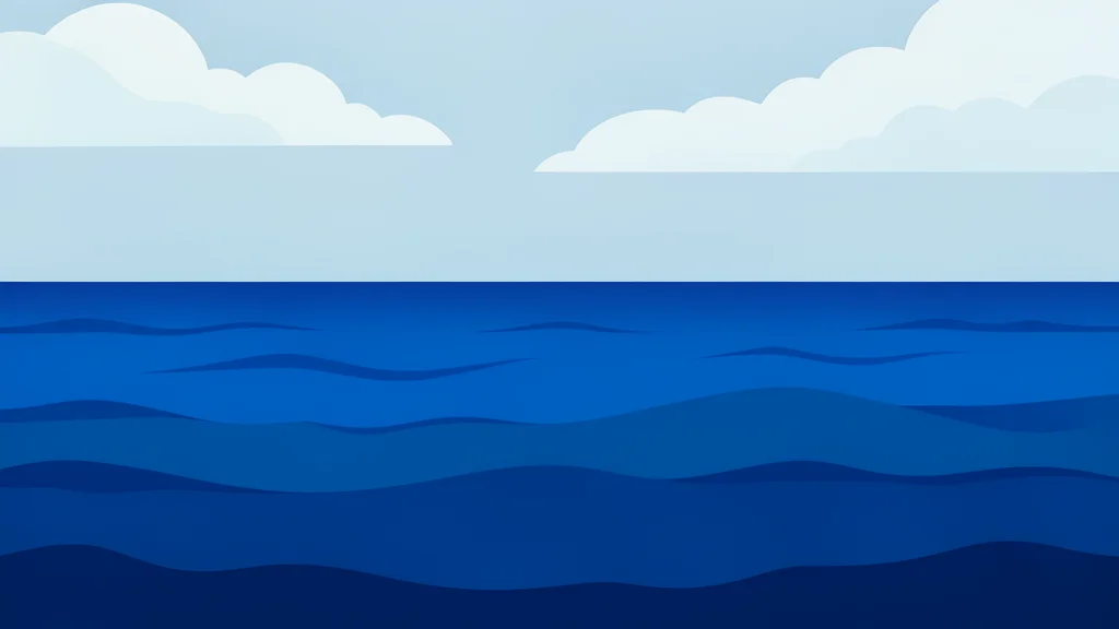 A vast expanse of deep blue ocean water with gentle waves stretching towards a distant horizon under a cloudy sky.