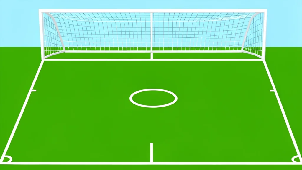 A grass football pitch with white boundary lines and a goal net in the background.