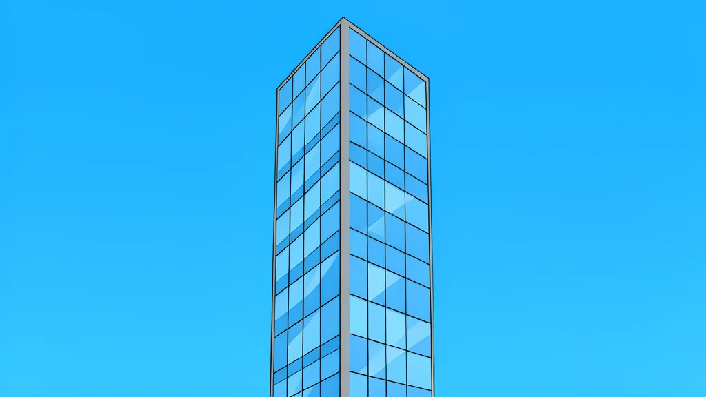 A modern glass skyscraper reflecting a clear blue sky