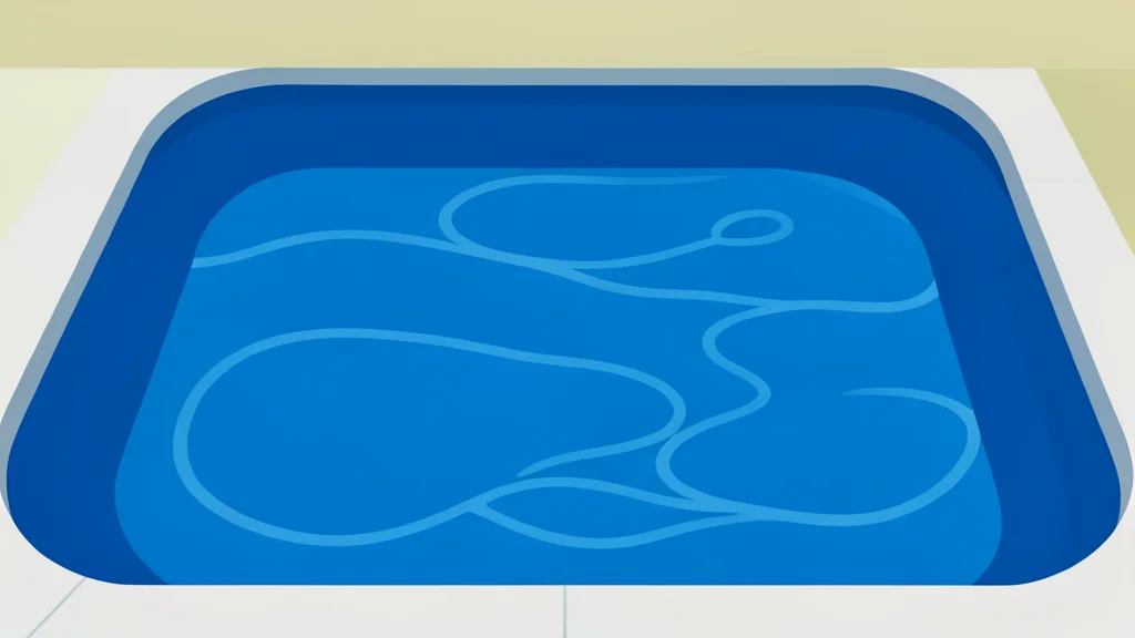 A calm, deep blue swimming pool with gentle ripples on the surface