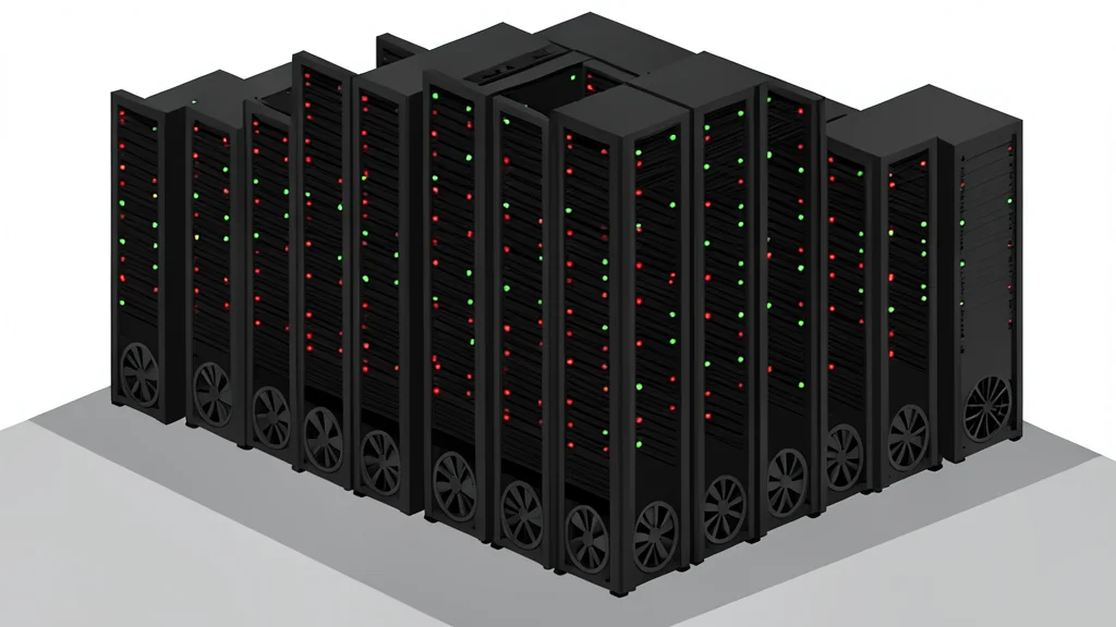 A server room with rows of blinking lights and cooling fans