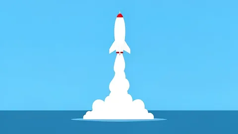 A white rocket ascending vertically from a calm ocean surface, leaving a trail of white smoke against a blue sky