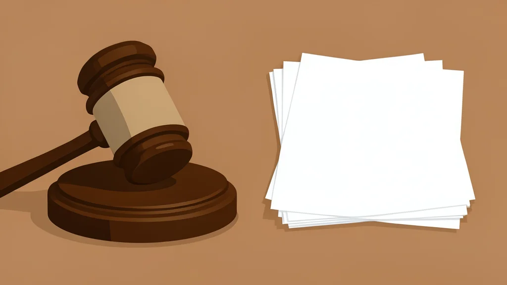 A wooden gavel resting on a plain surface next to a stack of blank papers
