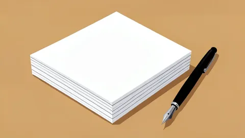 A stack of blank white index cards resting on a wooden desk next to a fountain pen